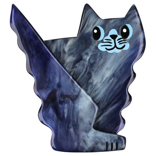 Denim Blue Wavoo Cat Brooch