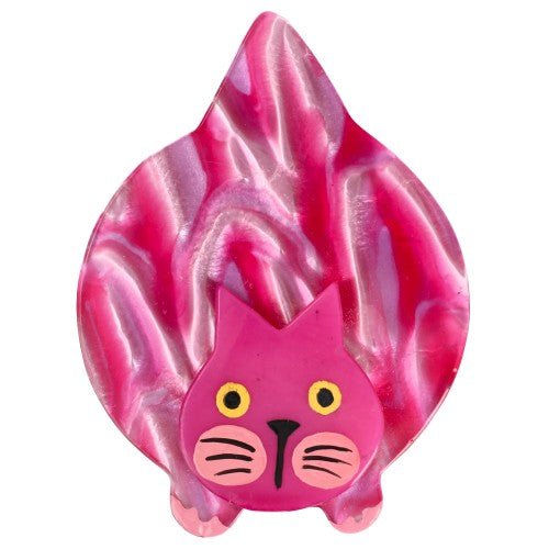 Fuchsia and Light Pink Lurking Cat Decor Brooch - Galalith – Vintage Jewelry - handcrafted by Pavone by Pavone