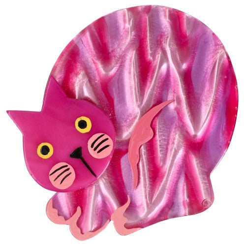 Fuchsia and Light Pink Sitting Cat Decor Brooch - Galalith – Vintage Jewelry - handcrafted by Pavone by Pavone
