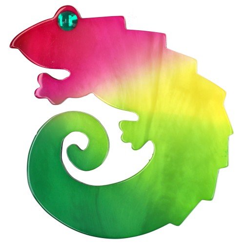Fuchsia Oink - Yellow - Green Rainbow Chameleon Brooch - Galalith – Vintage Jewelry - handcrafted by Pavone by Pavone