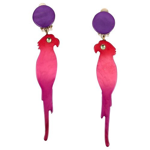 Fuchsia Parrot Bird Earrings - Galalith – Vintage Jewelry - handcrafted by Pavone by Pavone