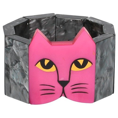 Fuchsia Pink and Silver Grey Cat Head Bracelet - Galalith – Vintage Jewelry - handcrafted by Pavone by Pavone