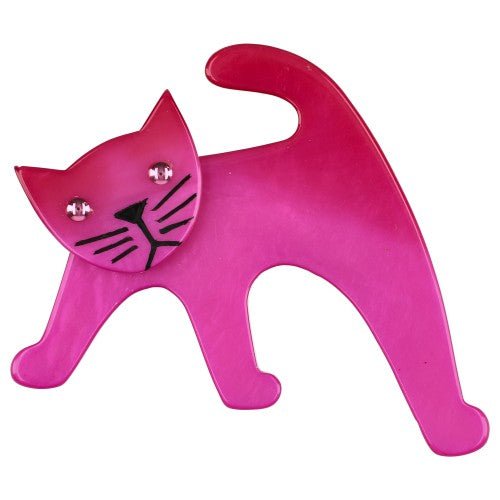 Fuchsia Pink Ouistiti Cat Brooch - Galalith – Vintage Jewelry - handcrafted by Pavone by Pavone