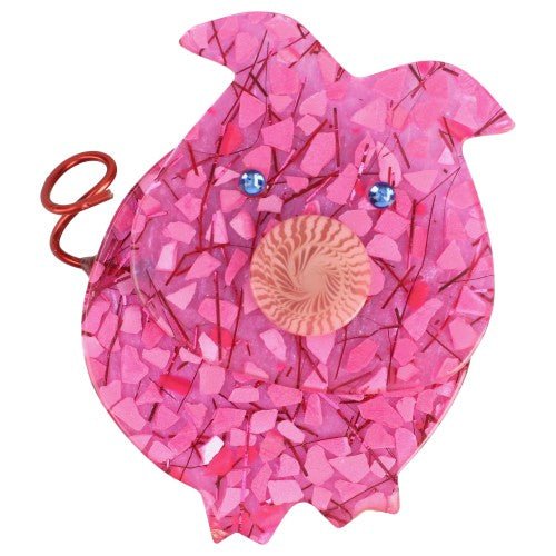 Fuchsia Pink Pig Brooch MM - Galalith – Vintage Jewelry - handcrafted by Pavone by Pavone