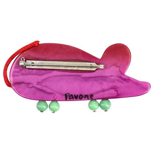 Fuchsia Pink Ratatoc Mouse Brooch - Galalith – Vintage Jewelry - handcrafted by Pavone by Pavone