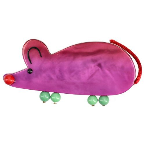 Fuchsia Pink Ratatoc Mouse Brooch - Galalith – Vintage Jewelry - handcrafted by Pavone by Pavone