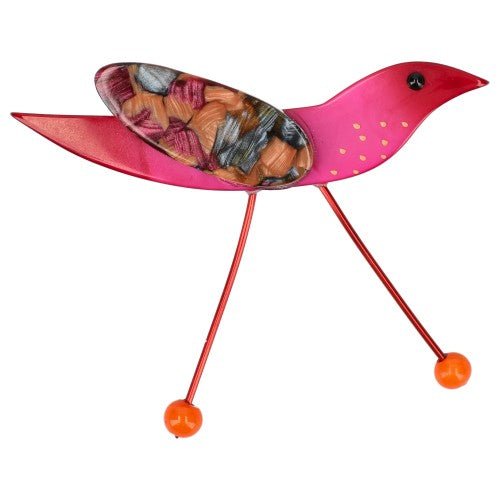 Fuchsia Pink Wader Bird Brooch with Beige, Pink, Grey Wing - Galalith – Vintage Jewelry - handcrafted by Pavone by Pavone