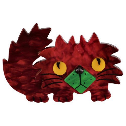 Ginger - Brown and Green Rocky Cat Brooch - Galalith – Vintage Jewelry - handcrafted by Pavone by Pavone