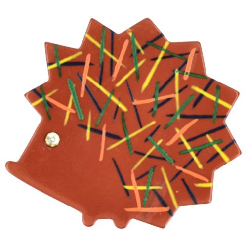 Ginger Brown and Multicoloured Hedgehog Brooch (left) - Galalith – Vintage Jewelry - handcrafted by Pavone by Pavone