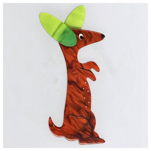 Ginger Orange Boogie Bunny Rabbit Brooch with Anis Green Ears - Galalith – Vintage Jewelry - handcrafted by Pavone by Pavone