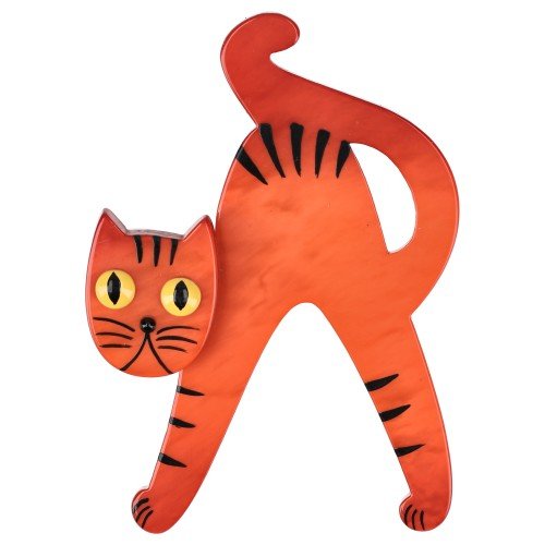 Ginger Orange Happy Cat Brooch - Galalith – Vintage Jewelry - handcrafted by Pavone by Pavone