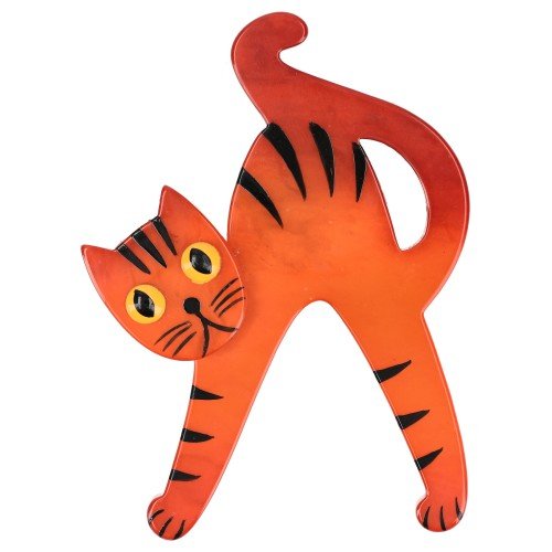 Ginger Orange Happy Cat Brooch - Galalith – Vintage Jewelry - handcrafted by Pavone by Pavone