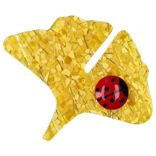 Golden Yellow Mosaic Ginko Leaf Brooch