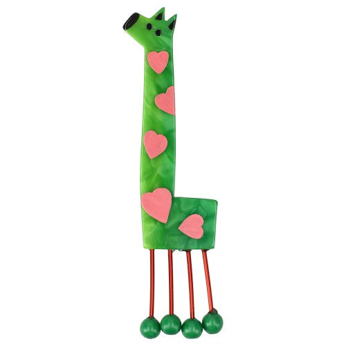 Anise Green Olympe Giraffe Brooch with Pink Hearts