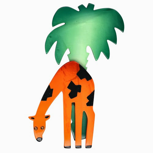 Palm Orange  Giraffe  Brooch with Light Green Palm