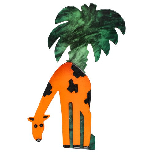 Palm Orange  Giraffe  Brooch with Green Palm