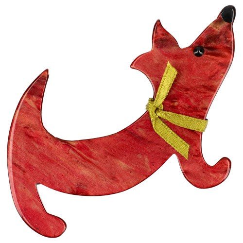 Golden Red Jaspy Dog Brooch - Galalith – Vintage Jewelry - handcrafted by Pavone by Pavone