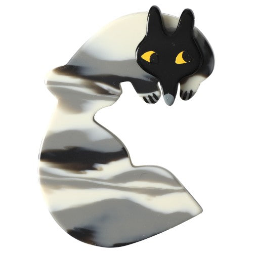 Ivory, beige and Grey Striped Goupil Fox Brooch
