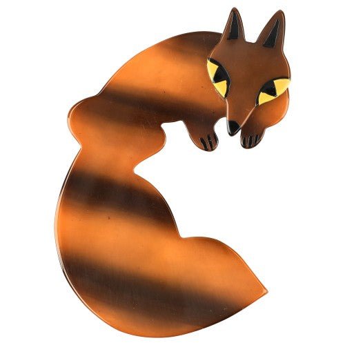 Striped Ginger Brown Goupil Fox Brooch - Galalith – Vintage Jewelry - handcrafted by Pavone by Pavone