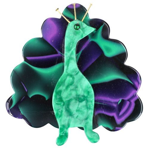 Green and Purple - green Patterns Peacock Bird Brooch - Galalith – Vintage Jewelry - handcrafted by Pavone by Pavone