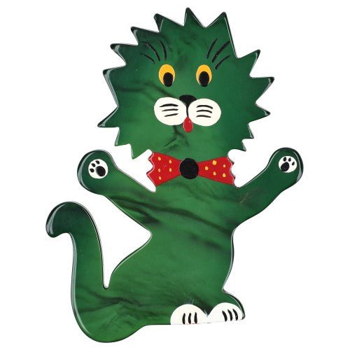 Green Clown Cat Brooch - Galalith – Vintage Jewelry - handcrafted by Pavone by Pavone