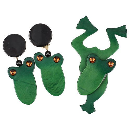 Green Diving Frog Set - Galalith – Vintage Jewelry - handcrafted by Pavone by Pavone