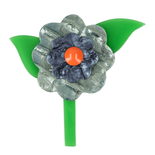 Green - Grey, Orange and Grass Green Buttercup Flower Brooch - Galalith – Vintage Jewelry - handcrafted by Pavone by Pavone