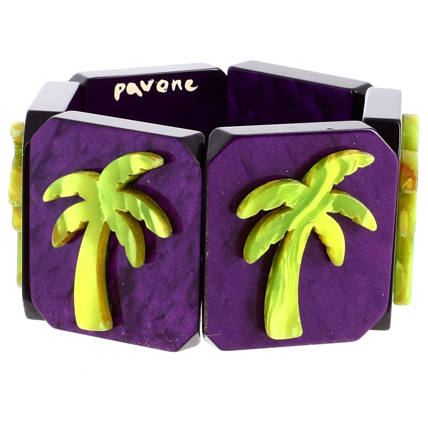Green Palm on Pearly Purple Bracelet - Galalith – Vintage Jewelry - handcrafted by Pavone by Pavone