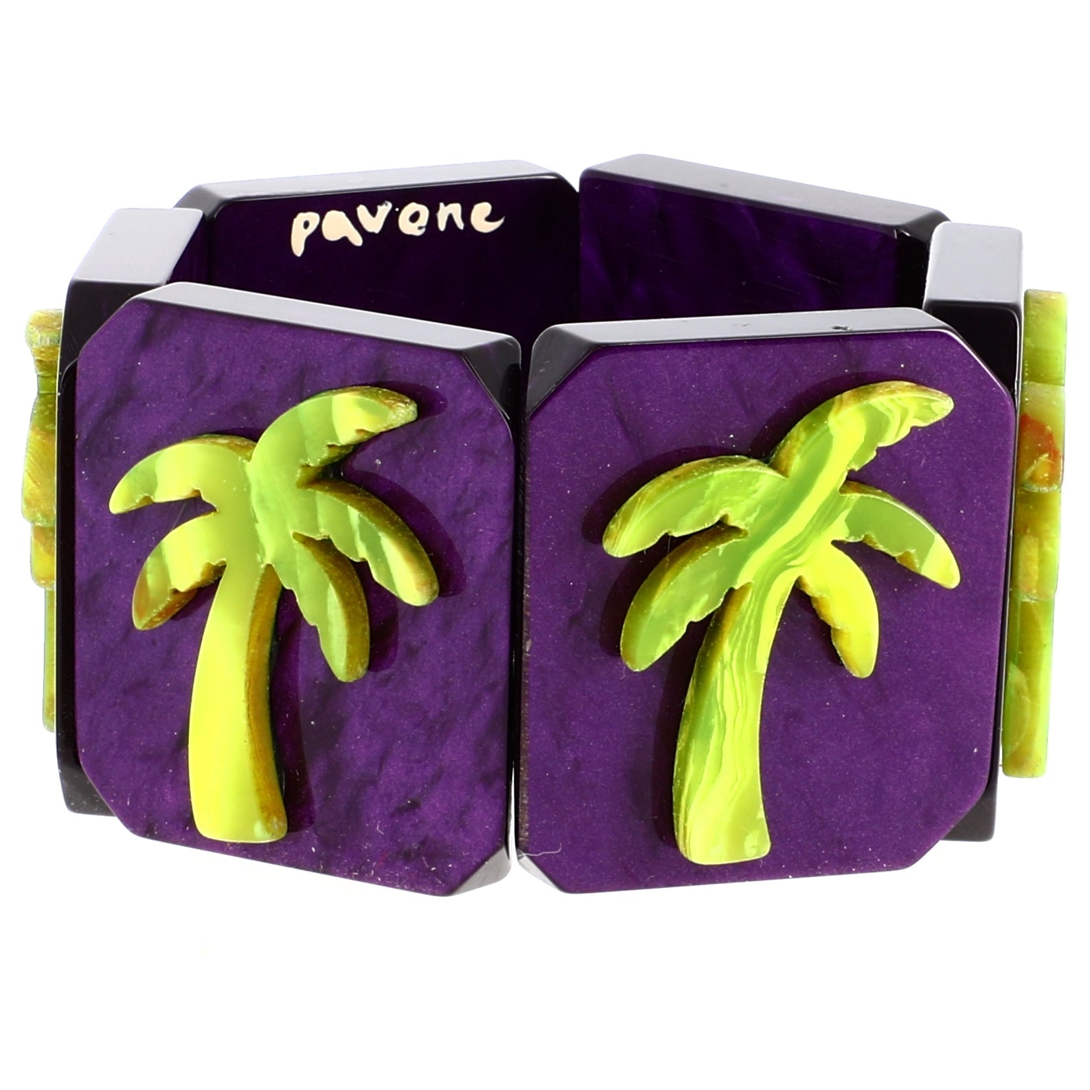 Green Palm on Pearly Purple Bracelet - Galalith – Vintage Jewelry - handcrafted by Pavone by Pavone