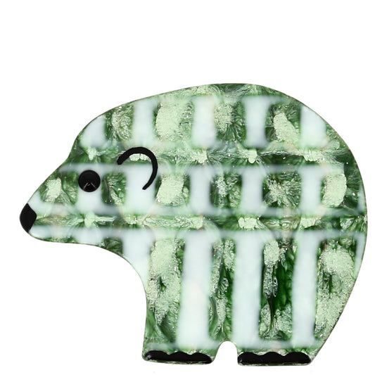 Green With Patterns Round Bear Brooch - Galalith – Vintage Jewelry - handcrafted by Pavone by Pavone