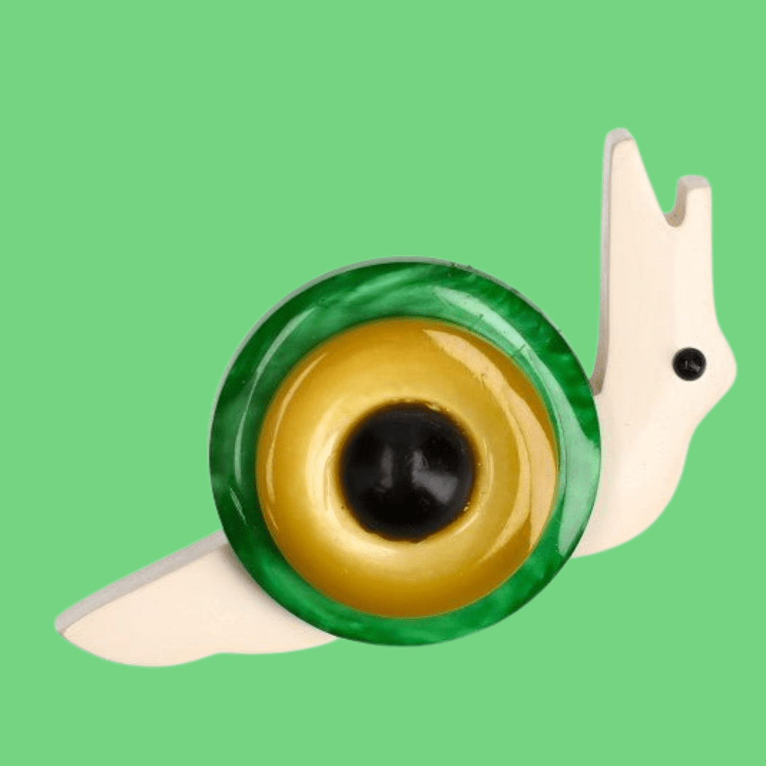 Green - Yellow, Black and White Snail Brooch - Galalith – Vintage Jewelry - handcrafted by Pavone by Pavone