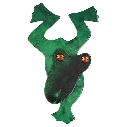 Malachite Green Diving Frog Brooch (large size)