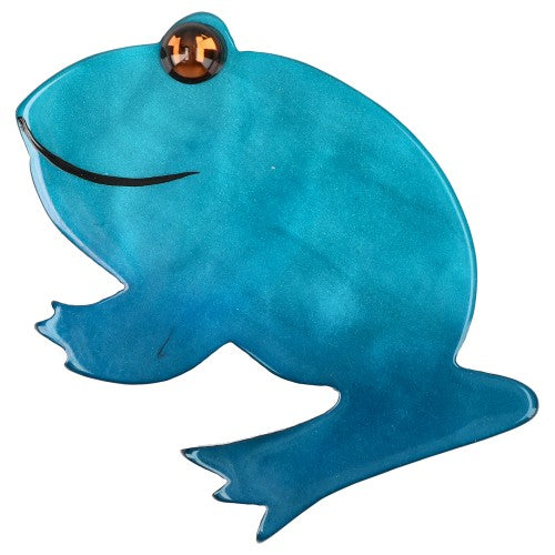 Ocean Blue Round Frog Brooch
