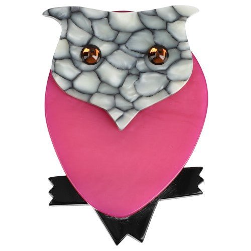Grey and Fuchsia Owl Brooch - Galalith – Vintage Jewelry - handcrafted by Pavone by Pavone