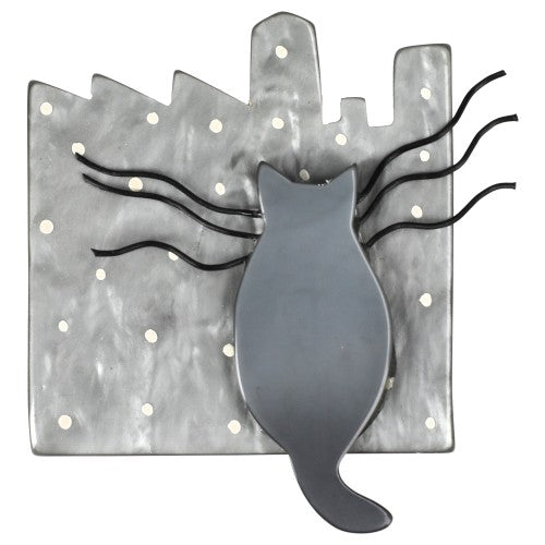 Grey and Pearly Grey City Cat Brooch - Galalith – Vintage Jewelry - handcrafted by Pavone by Pavone