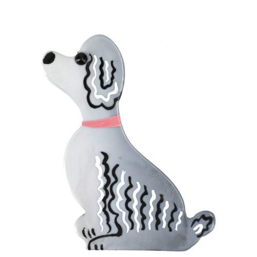 Grey and Pink Mini Poodle Dog Brooch (Mini Brooch) - Galalith – Vintage Jewelry - handcrafted by Pavone by Pavone