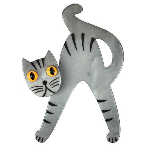 Grey Happy Cat Brooch (Large Size) - Galalith – Vintage Jewelry - handcrafted by Pavone by Pavone