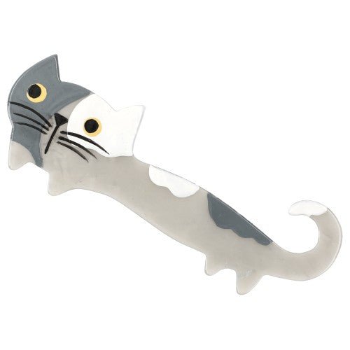 Grey, White and Grey Yukiko Cat Brooch - Galalith – Vintage Jewelry - handcrafted by Pavone by Pavone