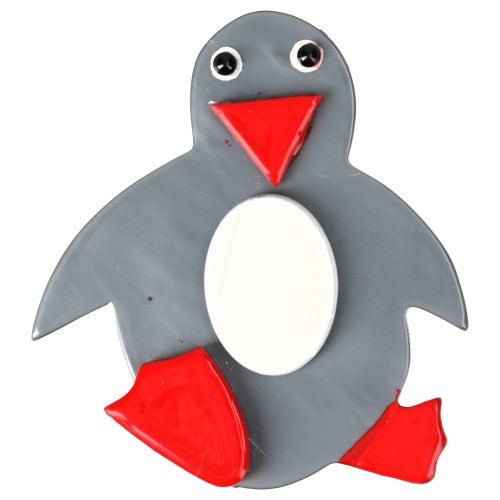 Grey, White and Red Crystal Penguin Brooch (small size) - Galalith – Vintage Jewelry - handcrafted by Pavone by Pavone
