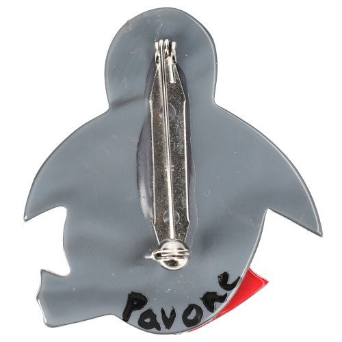 Grey, White and Red Crystal Penguin Brooch (small size) - Galalith – Vintage Jewelry - handcrafted by Pavone by Pavone