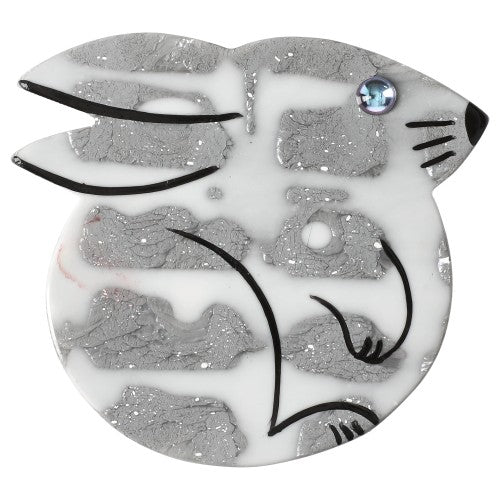 Grey - White Round Rabbit Brooch (little one) - Galalith – Vintage Jewelry - handcrafted by Pavone by Pavone
