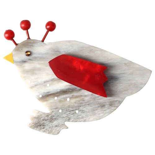 Hairy and Red Hen Brooch - Galalith – Vintage Jewelry - handcrafted by Pavone by Pavone