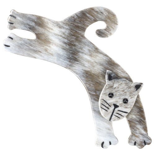 Hairy Beige Jumpy Cat Brooch GM - Galalith – Vintage Jewelry - handcrafted by Pavone by Pavone