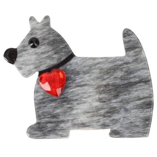 Heather Grey Savoy Dog Brooch with a red heart - Galalith – Vintage Jewelry - handcrafted by Pavone by Pavone