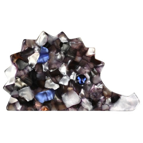 Pearly Grey Beige Hedgehog Brooch with Blue Eye