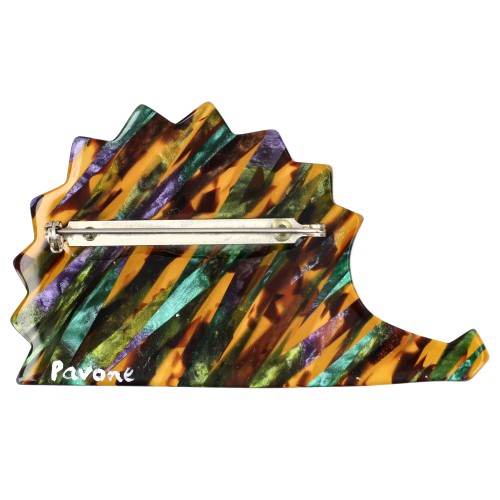 Multicolor on BrownPearly Hedgehog Brooch (diagonal pattern)  back side