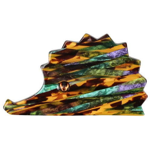 Multicolor on BrownPearly Hedgehog Brooch (horizontal pattern)