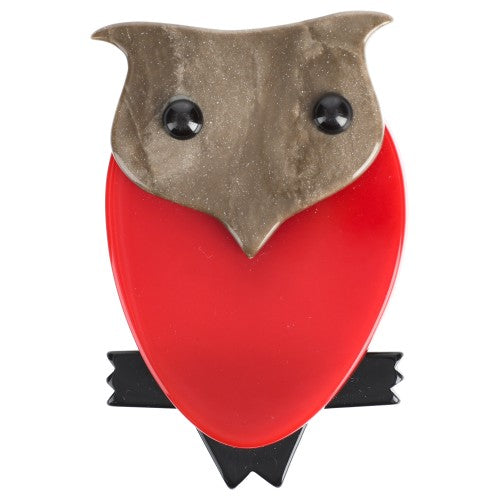 Beige and Red Owl Brooch