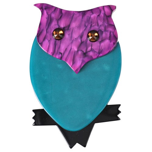 Fuchsia and Turquoise Owl Brooch