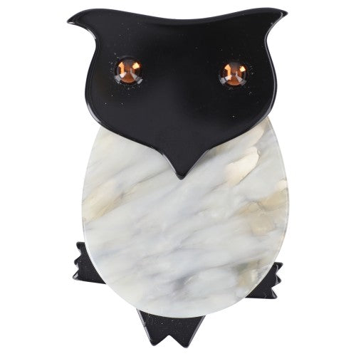 Black and Grey-White Owl Brooch